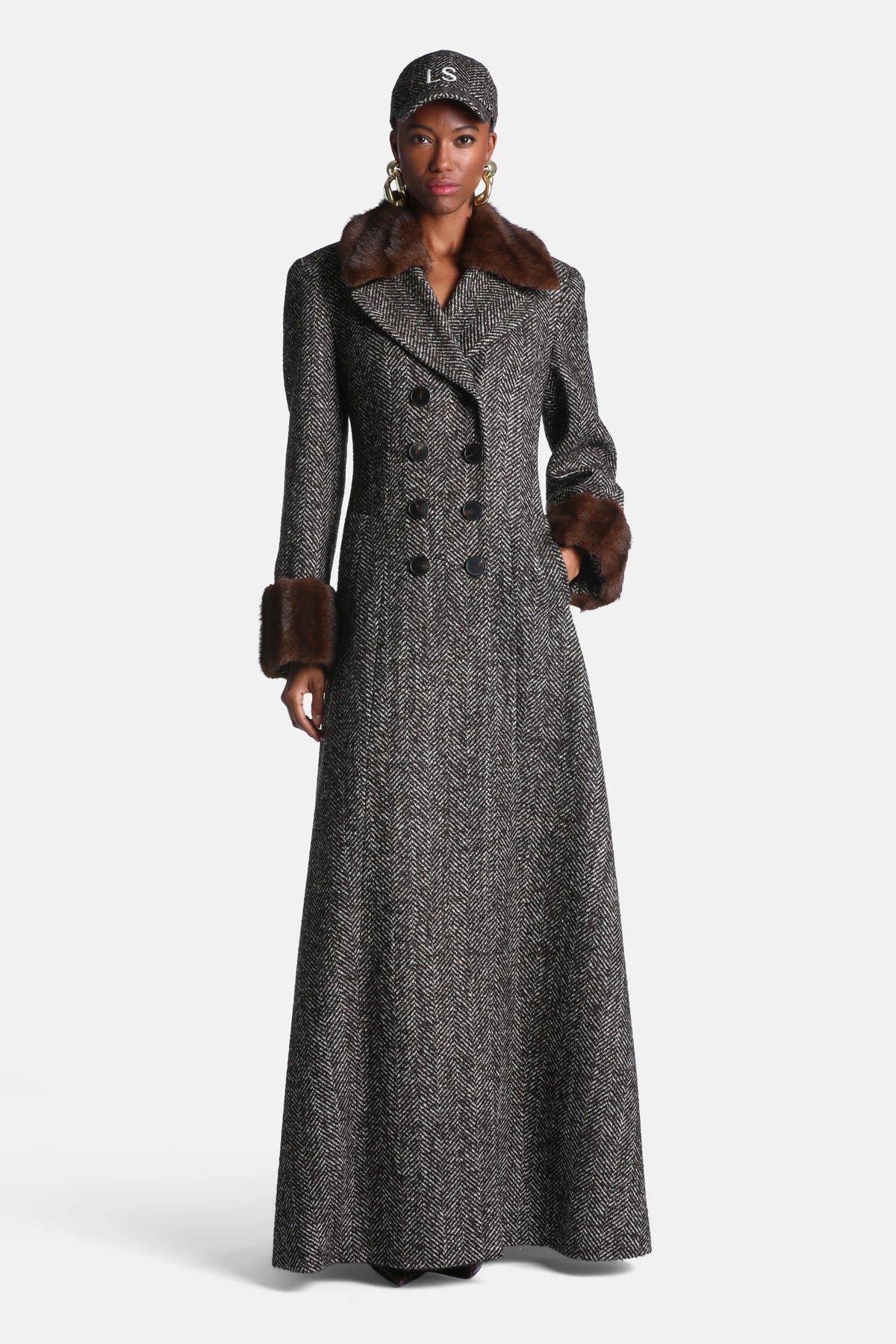 Luisa Spagnoli Var Spinato T.Moro/Castoro Women Strepitoso Maxi Coat with Fur-Effect Details - Fashion Show SKU: STREPITOSO_3368 0953 Image 02