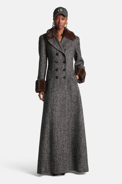 Luisa Spagnoli Var Spinato T.Moro/Castoro Women Strepitoso Maxi Coat with Fur-Effect Details - Fashion Show SKU: STREPITOSO_3368 0953 Image 02