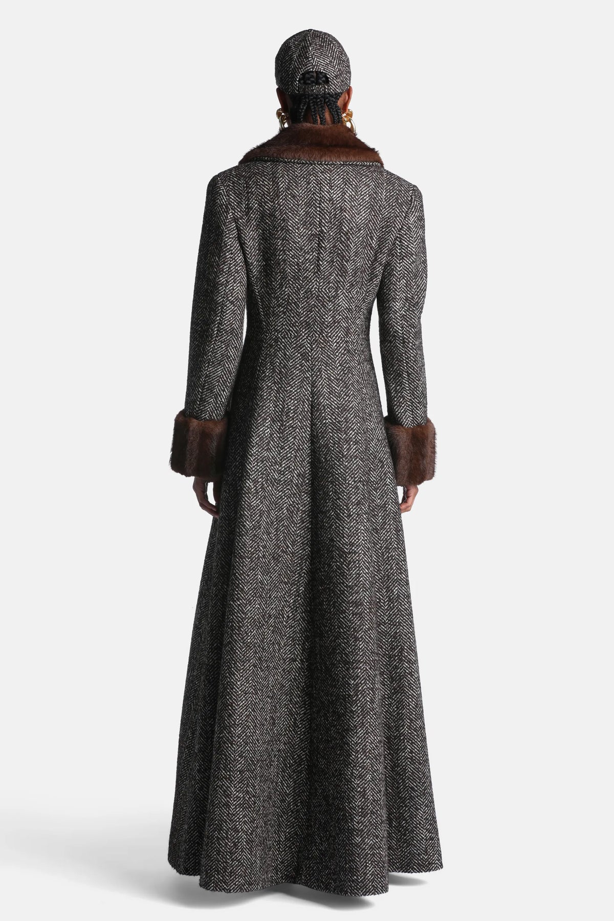 Luisa Spagnoli Var Spinato T.Moro/Castoro Women Strepitoso Maxi Coat with Fur-Effect Details - Fashion Show SKU: STREPITOSO_3368 0953 Image 03