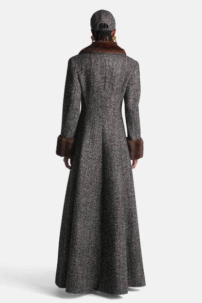 Luisa Spagnoli Var Spinato T.Moro/Castoro Women Strepitoso Maxi Coat with Fur-Effect Details - Fashion Show SKU: STREPITOSO_3368 0953 Image 03