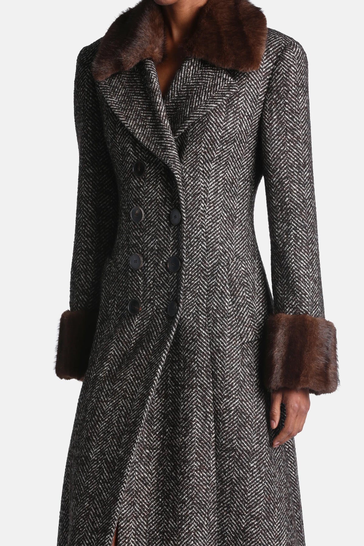 Luisa Spagnoli Var Spinato T.Moro/Castoro Women Strepitoso Maxi Coat with Fur-Effect Details - Fashion Show SKU: STREPITOSO_3368 0953 Image 05