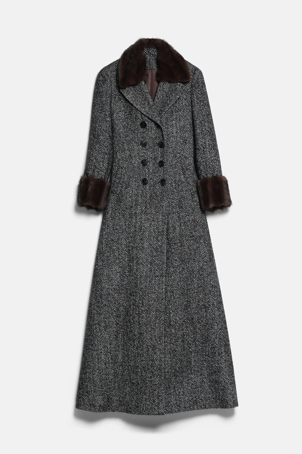 Luisa Spagnoli Var Spinato T.Moro/Castoro Women Strepitoso Maxi Coat with Fur-Effect Details - Fashion Show SKU: STREPITOSO_3368 0953 Image 08