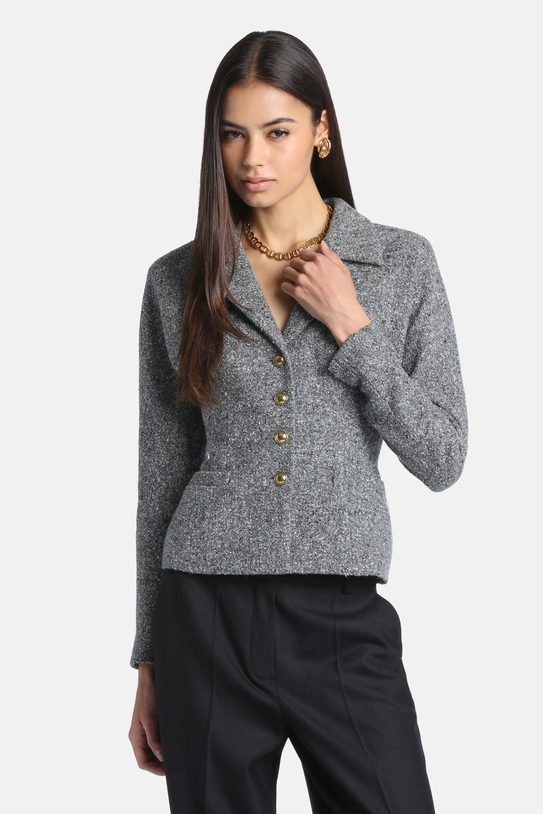 Luisa Spagnoli Var Grigio Panna Women Svolta Cropped BouclŽ Jacket SKU: SVOLTA_3331 Image 01