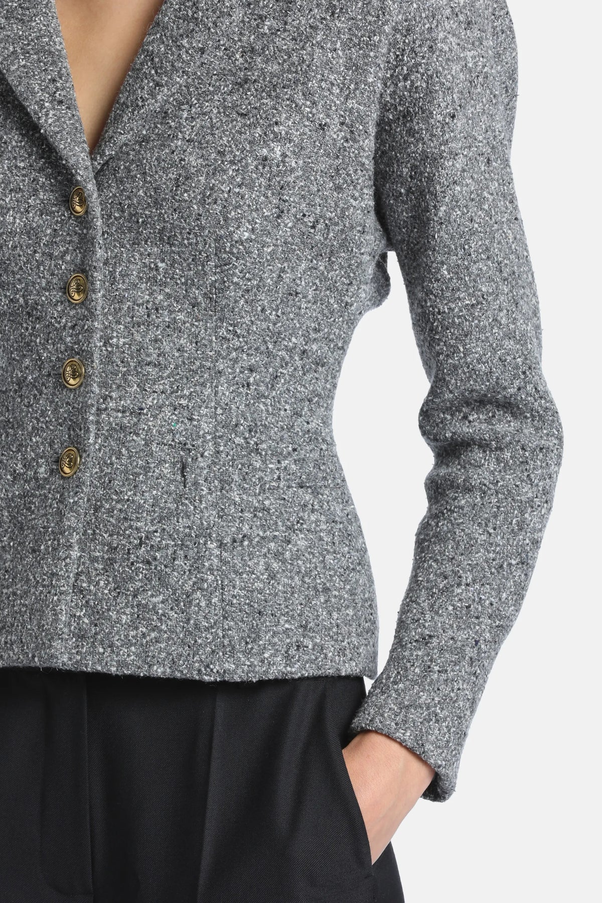Luisa Spagnoli Var Grigio Panna Women Svolta Cropped BouclŽ Jacket SKU: SVOLTA_3331 Image 04