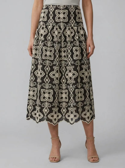 Luisa Spagnoli Var Nero Avorio Women Tabulato - Embroidered Maxi Skirt SKU: TABULATO_4543 Image 00