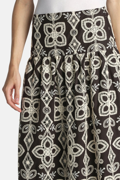 Luisa Spagnoli Var Nero Avorio Women Tabulato - Embroidered Maxi Skirt SKU: TABULATO_4543 Image 03