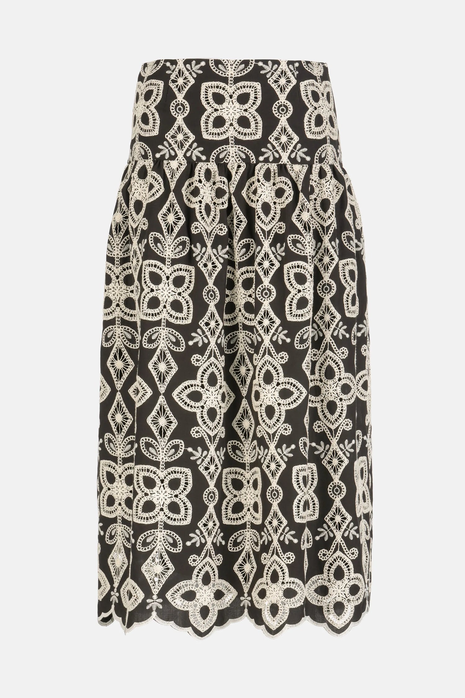 Luisa Spagnoli Var Nero Avorio Women Tabulato - Embroidered Maxi Skirt SKU: TABULATO_4543 Image 04