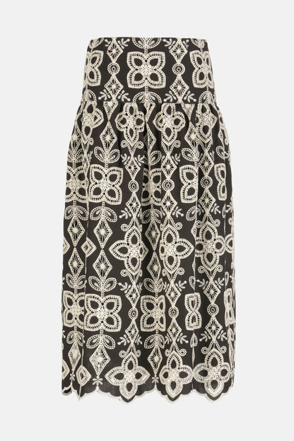 Luisa Spagnoli Var Nero Avorio Women Tabulato - Embroidered Maxi Skirt SKU: TABULATO_4543 Image 04