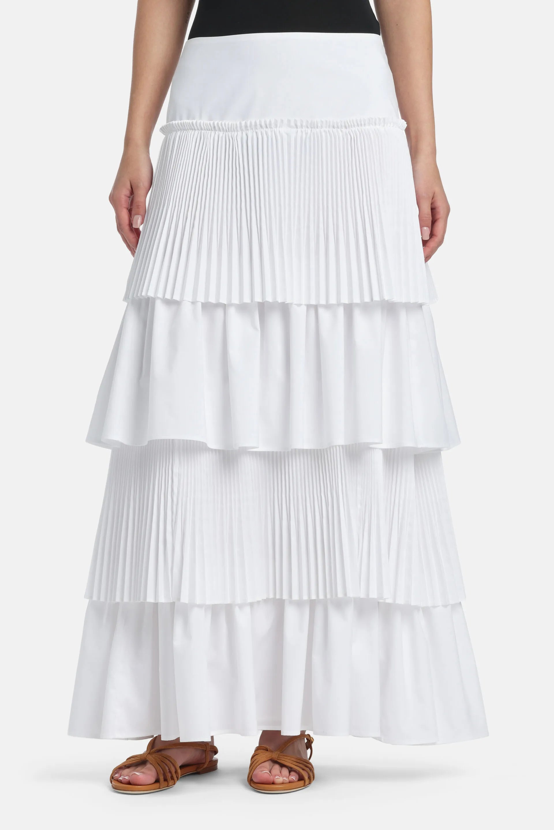 Luisa Spagnoli Bianco Women Tatto - Tiered Pleated Maxi Skirt SKU: TATTO_0201 Image 01