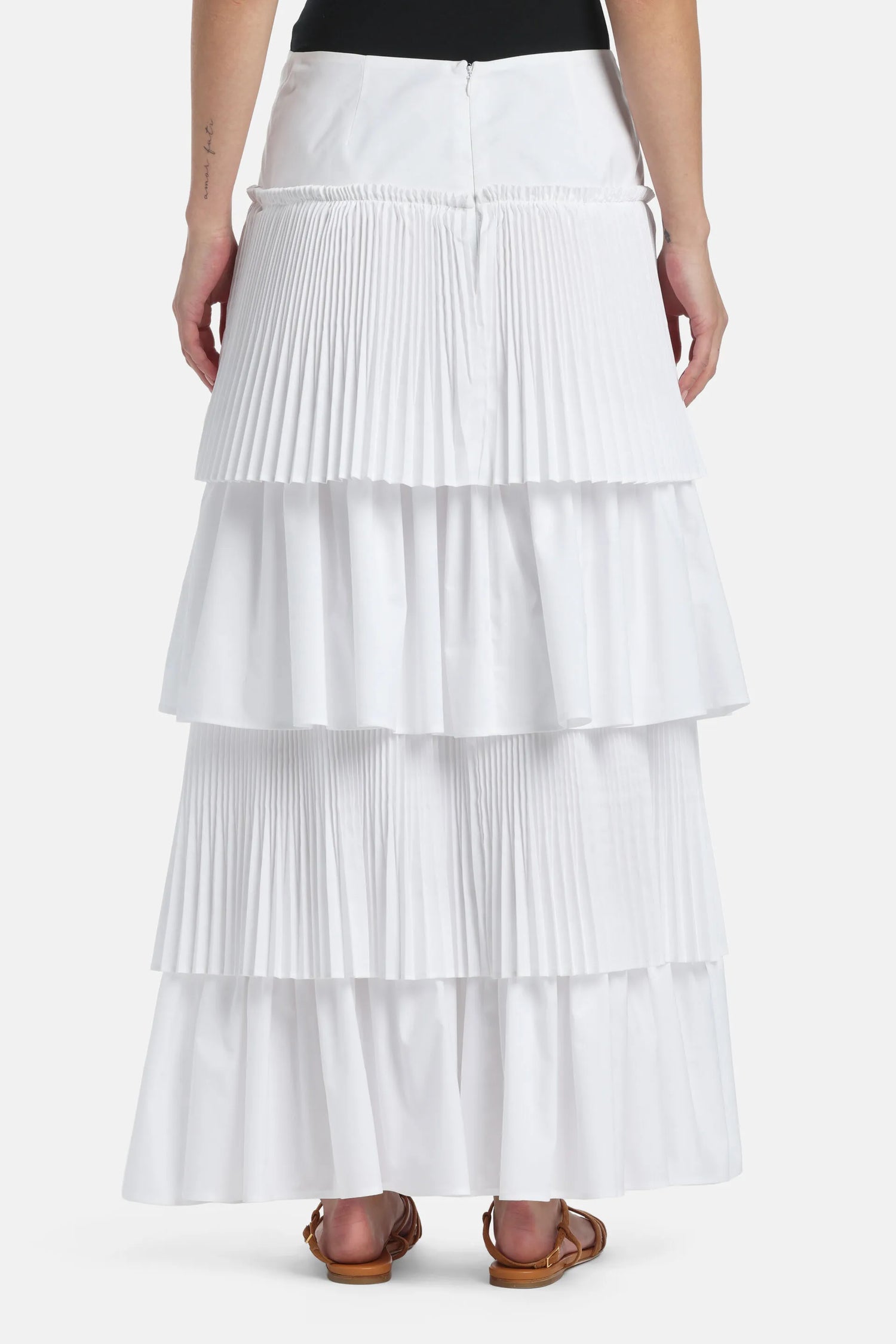 Luisa Spagnoli Bianco Women Tatto - Tiered Pleated Maxi Skirt SKU: TATTO_0201 Image 02