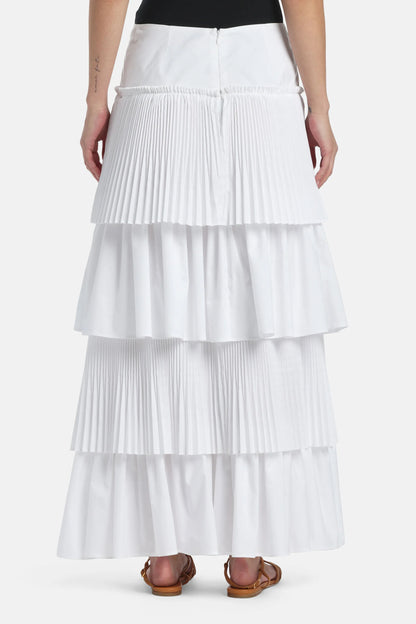 Luisa Spagnoli Bianco Women Tatto - Tiered Pleated Maxi Skirt SKU: TATTO_0201 Image 02