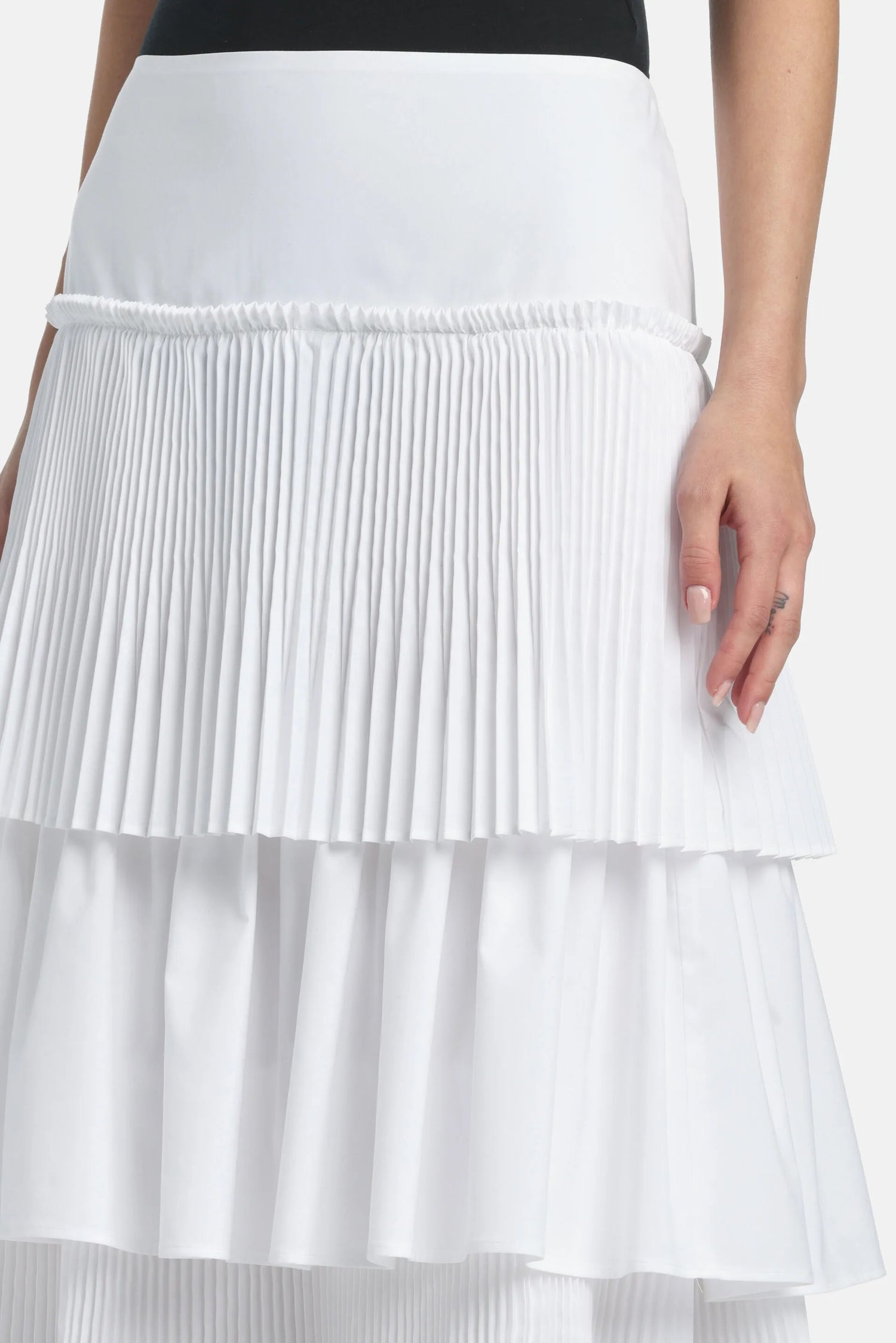 Luisa Spagnoli Bianco Women Tatto - Tiered Pleated Maxi Skirt SKU: TATTO_0201 Image 03