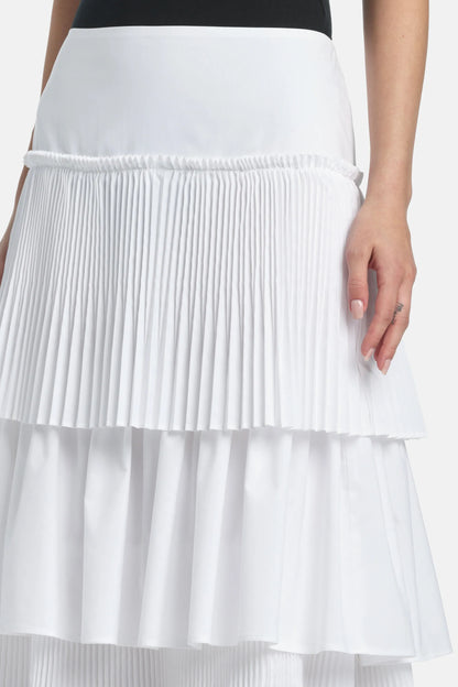 Luisa Spagnoli Bianco Women Tatto - Tiered Pleated Maxi Skirt SKU: TATTO_0201 Image 03