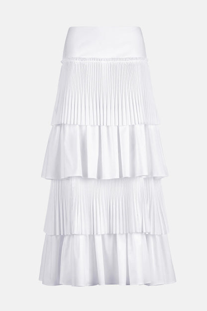 Luisa Spagnoli Bianco Women Tatto - Tiered Pleated Maxi Skirt SKU: TATTO_0201 Image 05