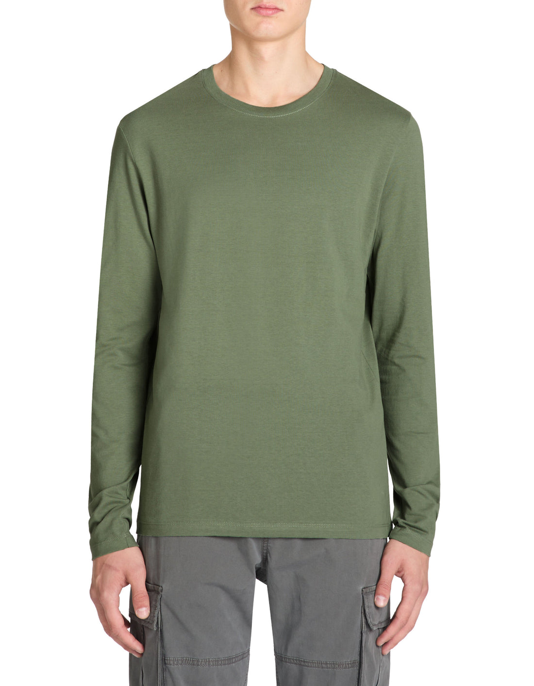 Celio_Sage Straight T-Shirt 100% Cotton Long Sleeves_TEBASEML_SAUGE_01