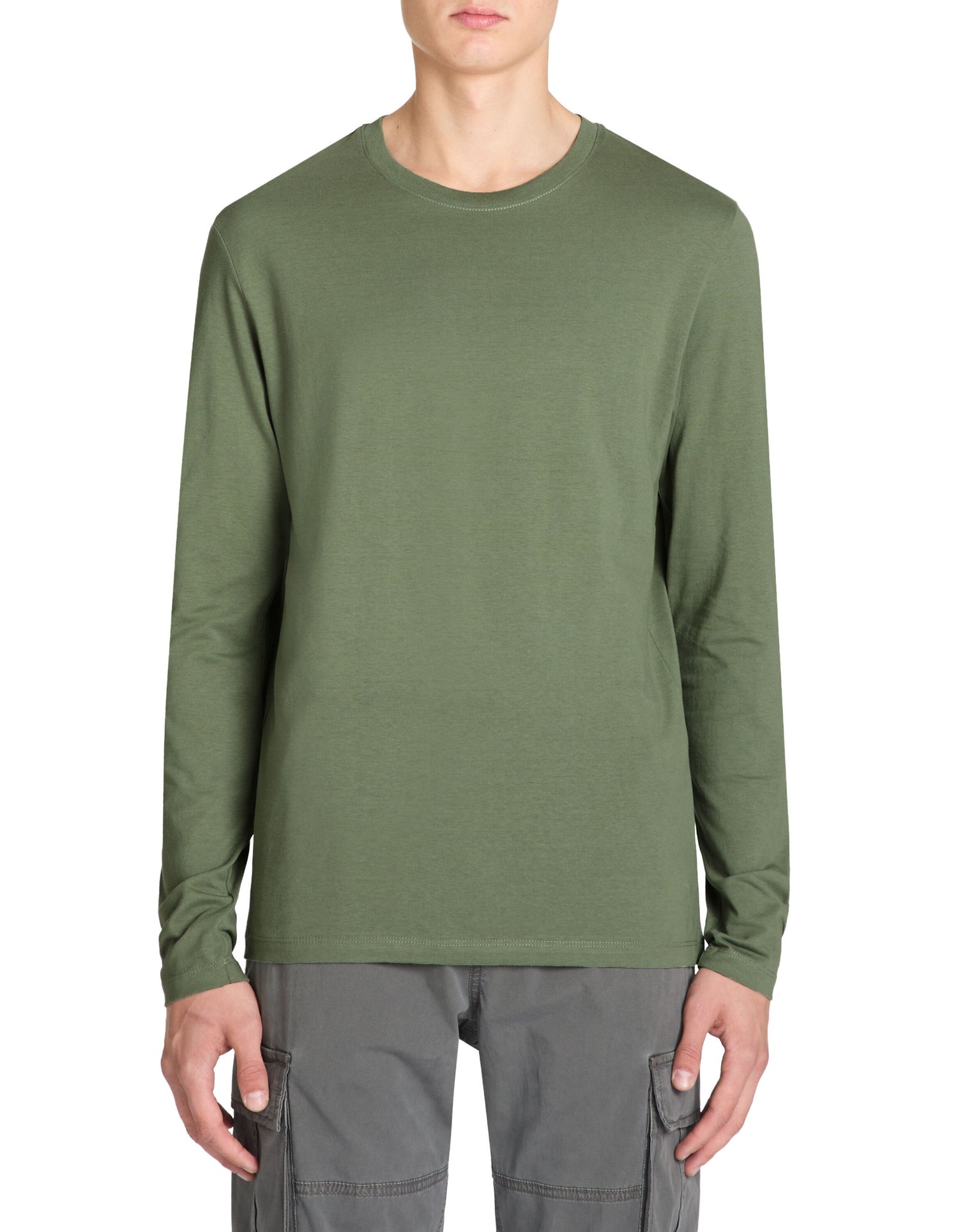 Celio_Sage Straight T-Shirt 100% Cotton Long Sleeves_TEBASEML_SAUGE_01