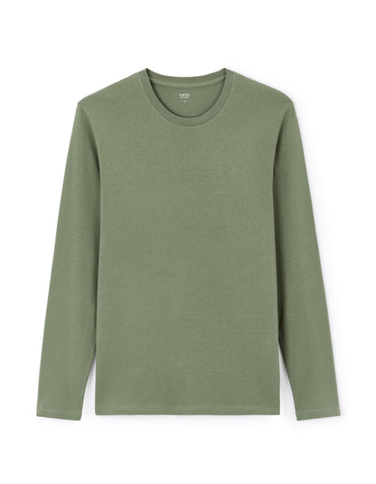 Celio_Sage Straight T-Shirt 100% Cotton Long Sleeves_TEBASEML_SAUGE_04