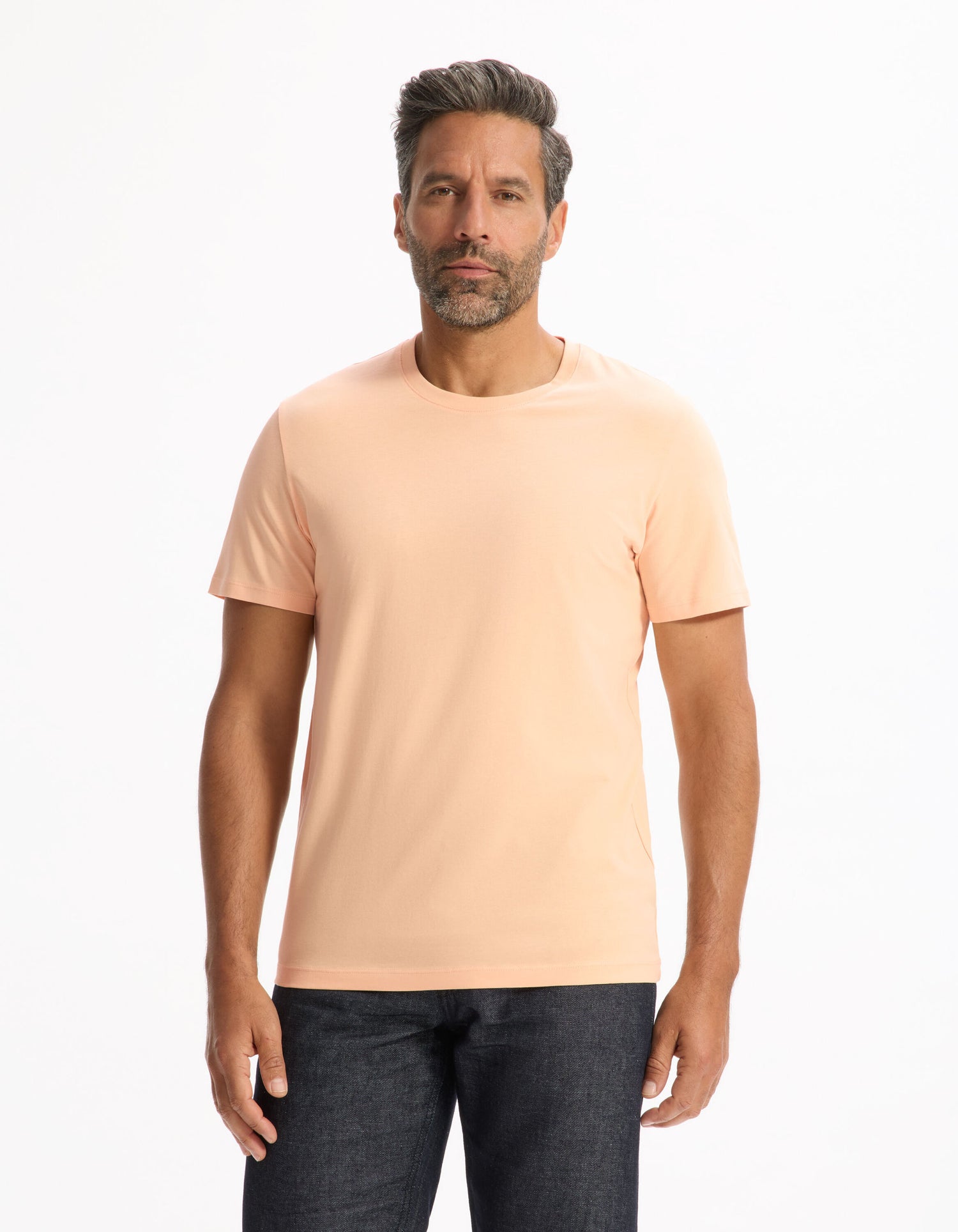 Celio_Orange Straight Crew Neck T-Shirt 100% Cotton_TEBASE_ABRICOT_01