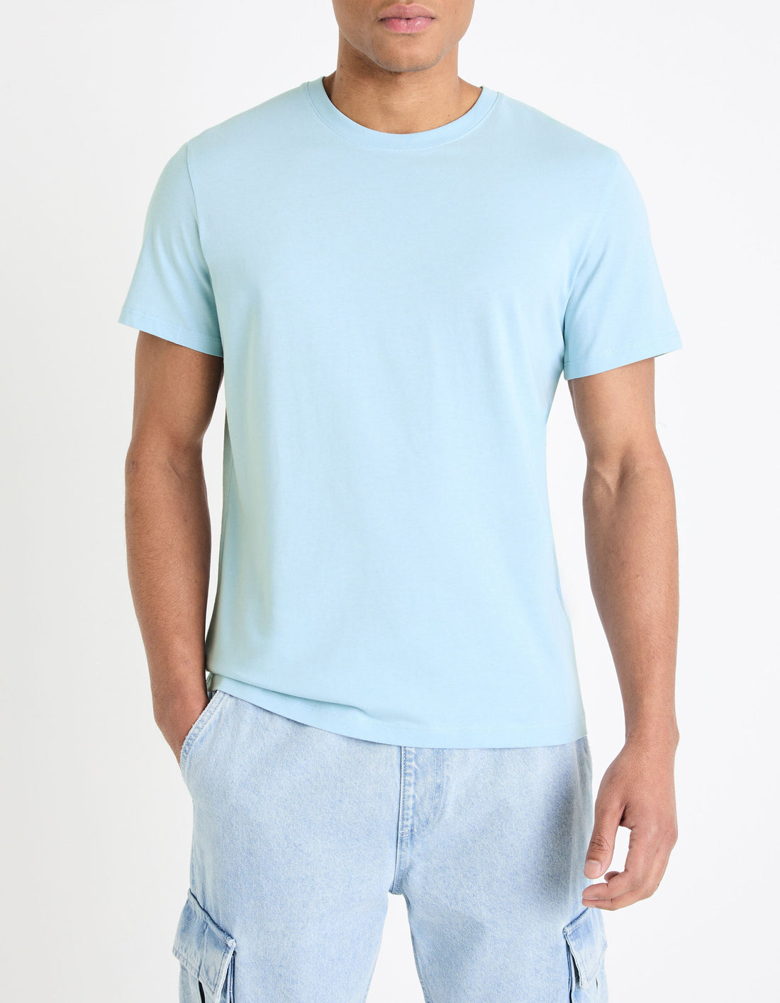 100% Cotton Straight Crew Neck T-Shirt - Light Blue_02