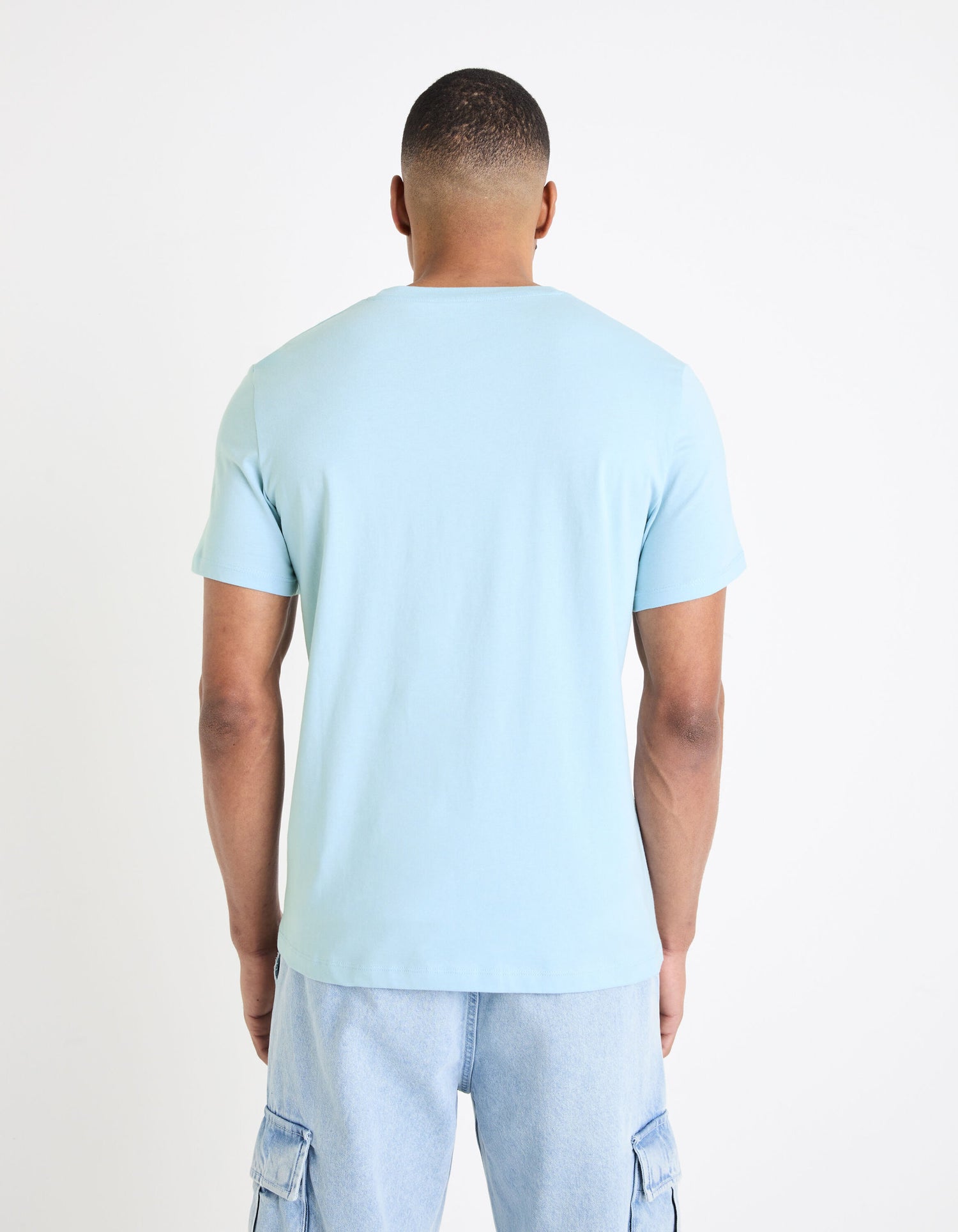 100% Cotton Straight Crew Neck T-Shirt - Light Blue_04