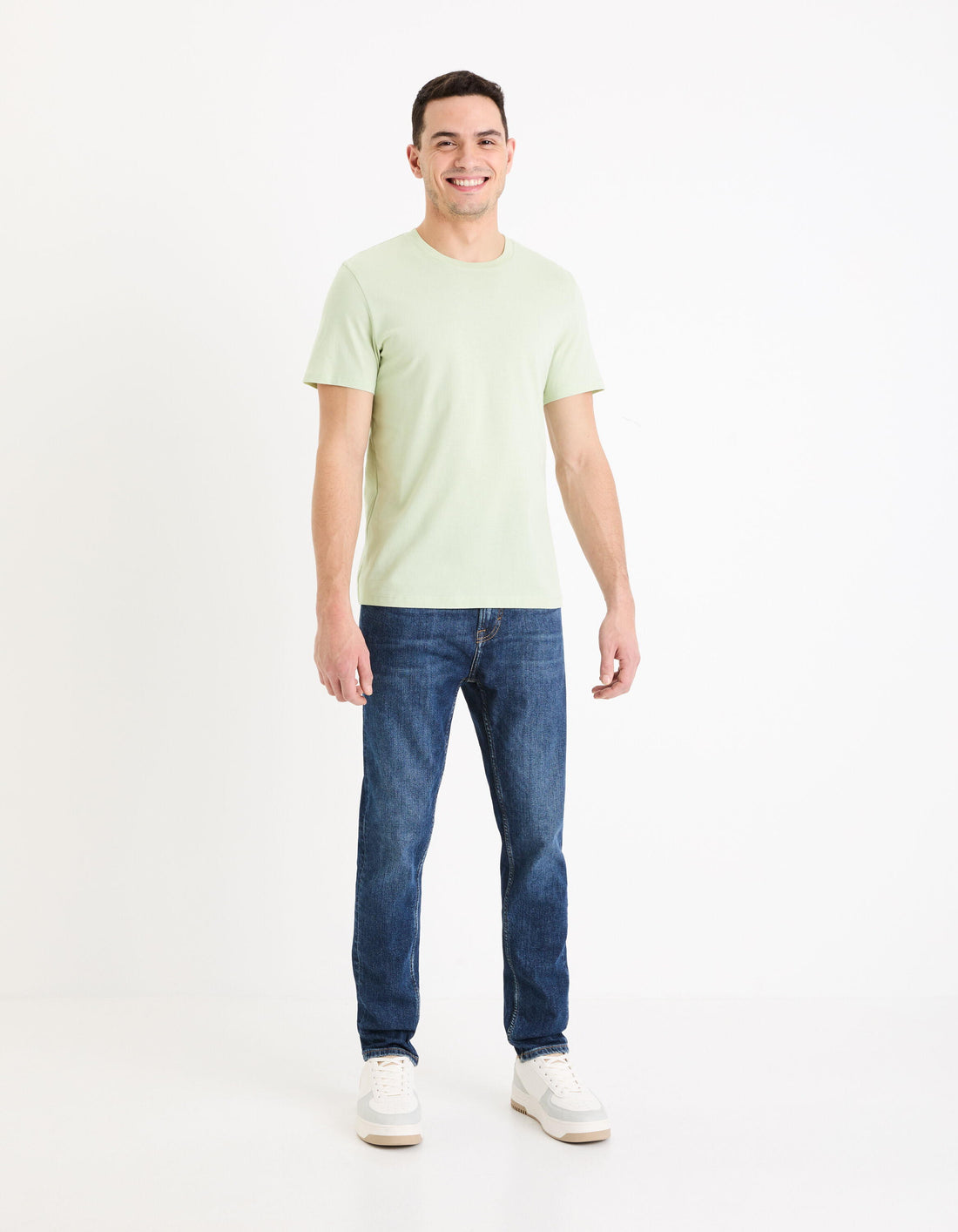 Plain Round Neck Cotton T-Shirt_TEBASE_AQUA_02