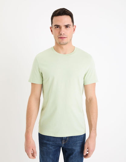 Plain Round Neck Cotton T-Shirt_TEBASE_AQUA_03