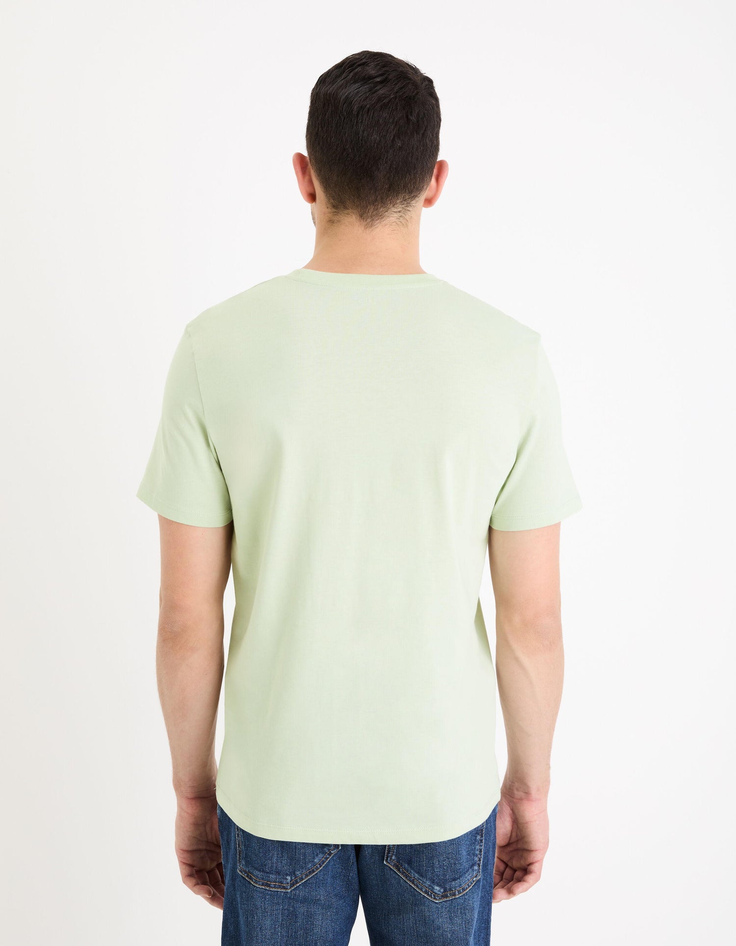 Plain Round Neck Cotton T-Shirt_TEBASE_AQUA_04