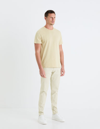 Plain Round Neck Cotton T-Shirt_TEBASE_BEIGE CLAIR_03