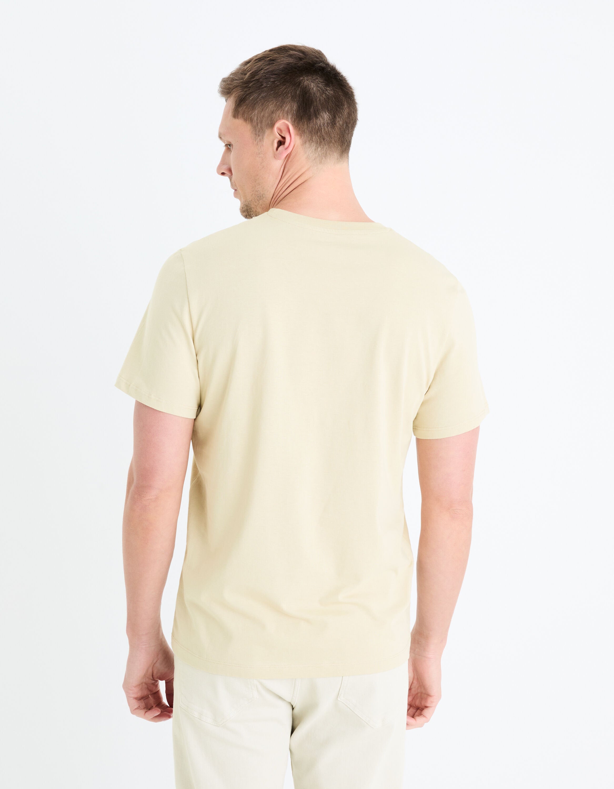 Plain Round Neck Cotton T-Shirt_TEBASE_BEIGE CLAIR_04