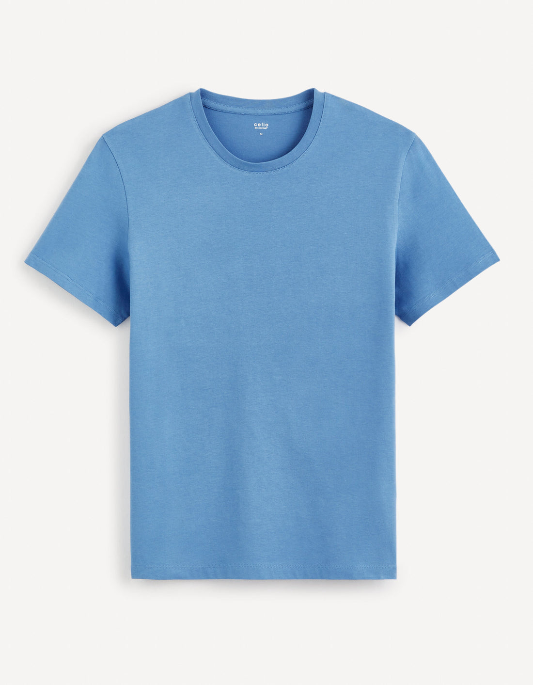 Plain Round Neck Cotton T-Shirt_TEBASE_BLEU CIEL_01