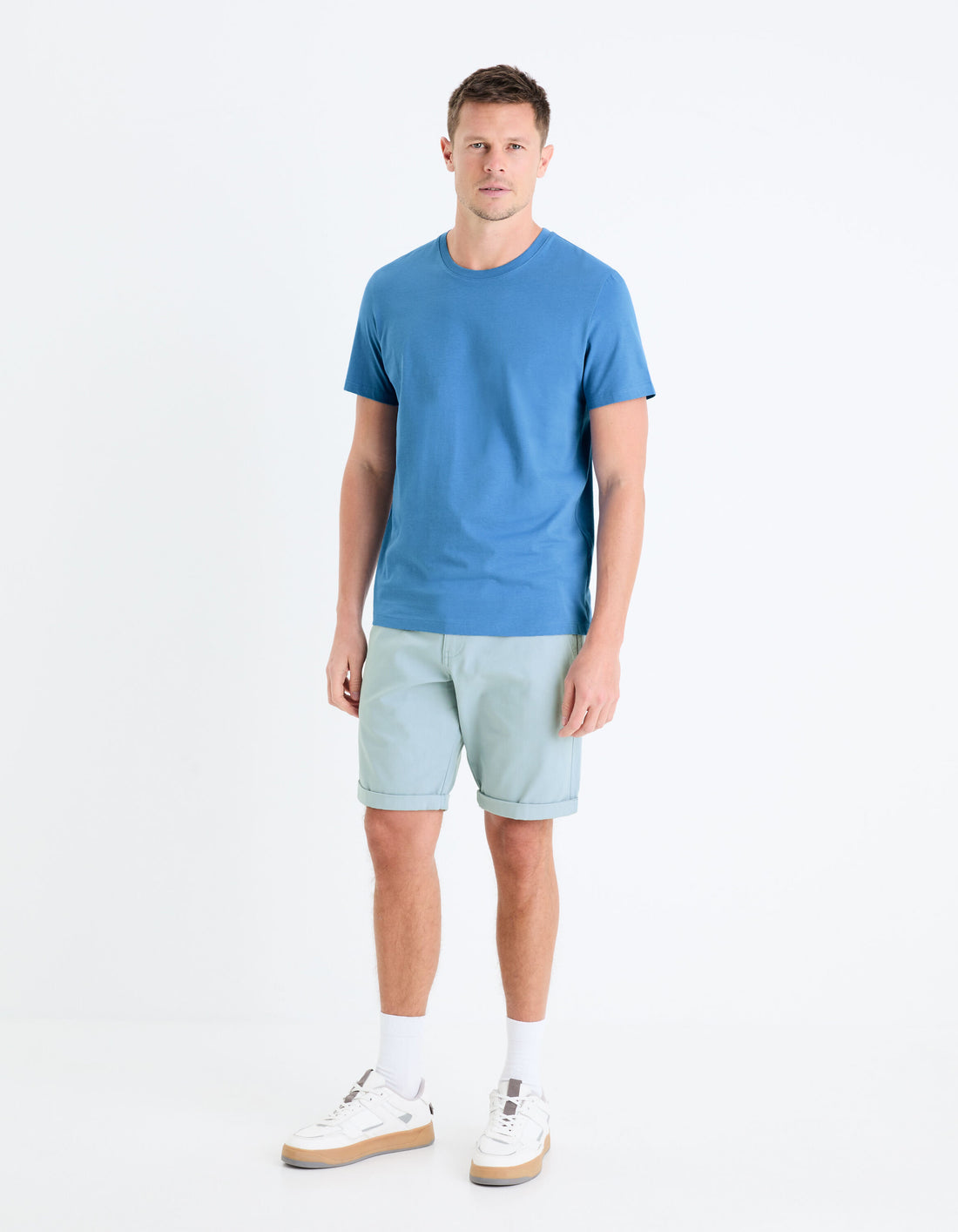 Plain Round Neck Cotton T-Shirt_TEBASE_BLEU CIEL_02