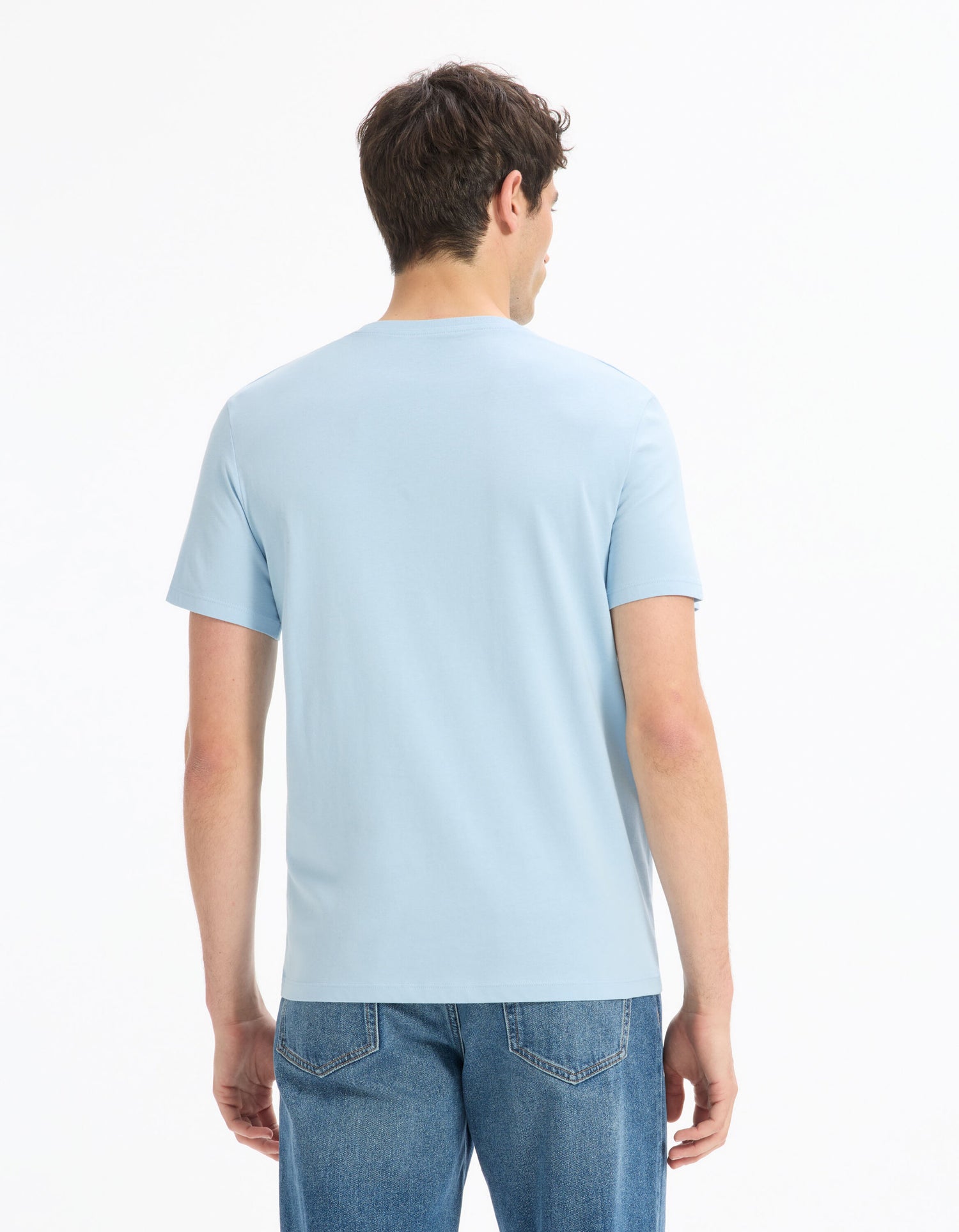Celio_Light Blue Straight Crew Neck T-Shirt 100% Cotton_TEBASE_BLUE SKY_03