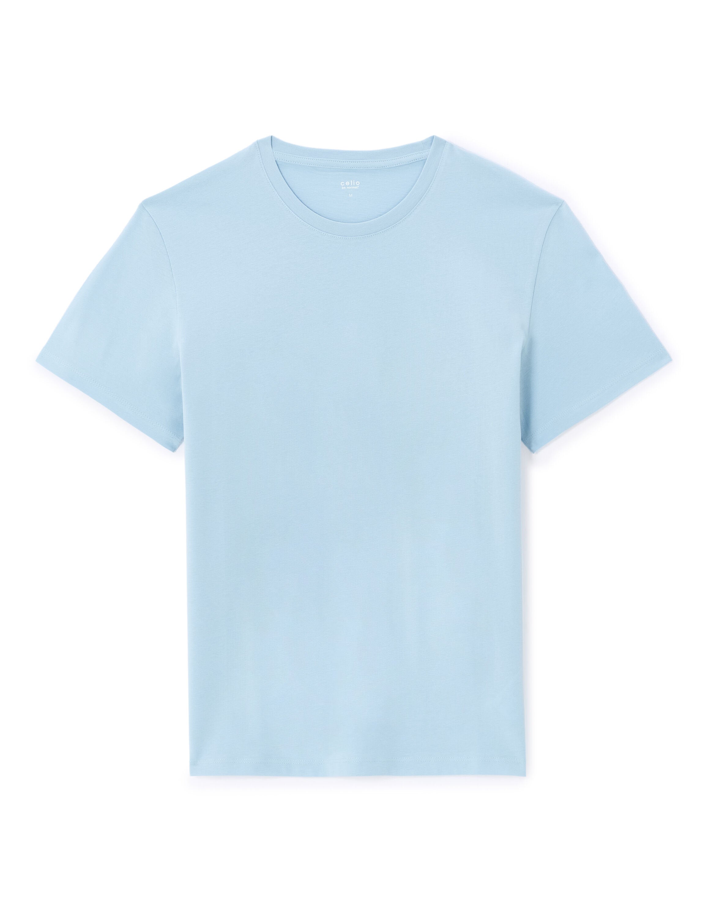 Celio_Light Blue Straight Crew Neck T-Shirt 100% Cotton_TEBASE_BLUE SKY_04