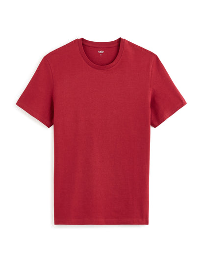 100% Cotton Straight Round Neck T-Shirt - Burgundy_01