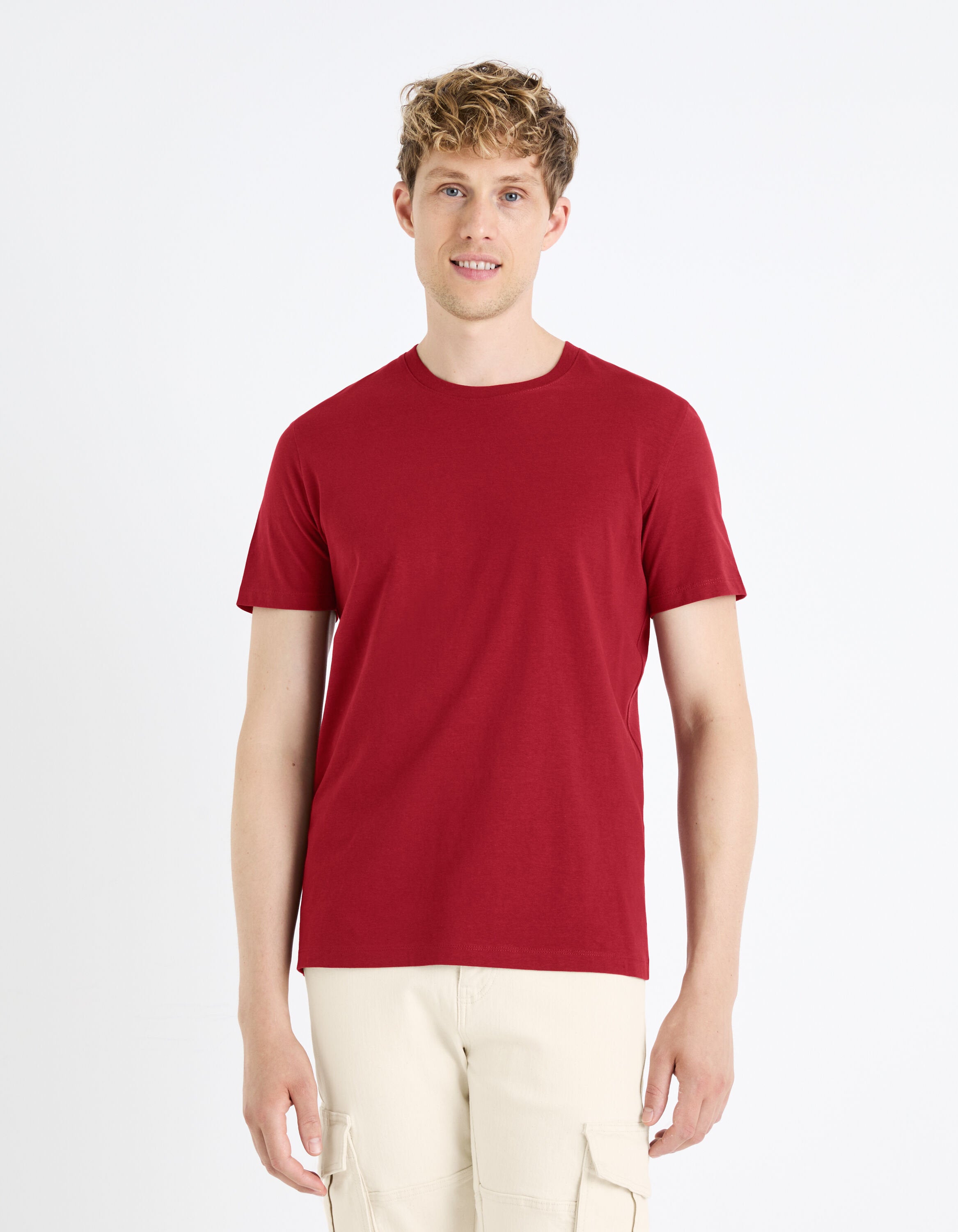 100% Cotton Straight Round Neck T-Shirt - Burgundy_02