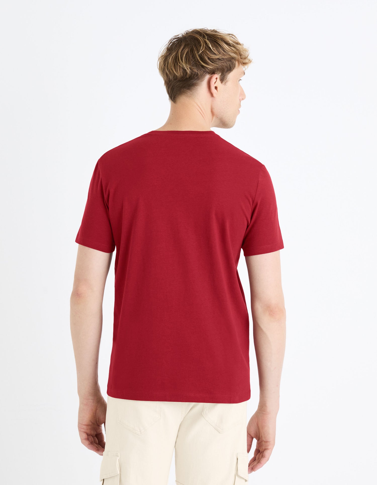 100% Cotton Straight Round Neck T-Shirt - Burgundy_04