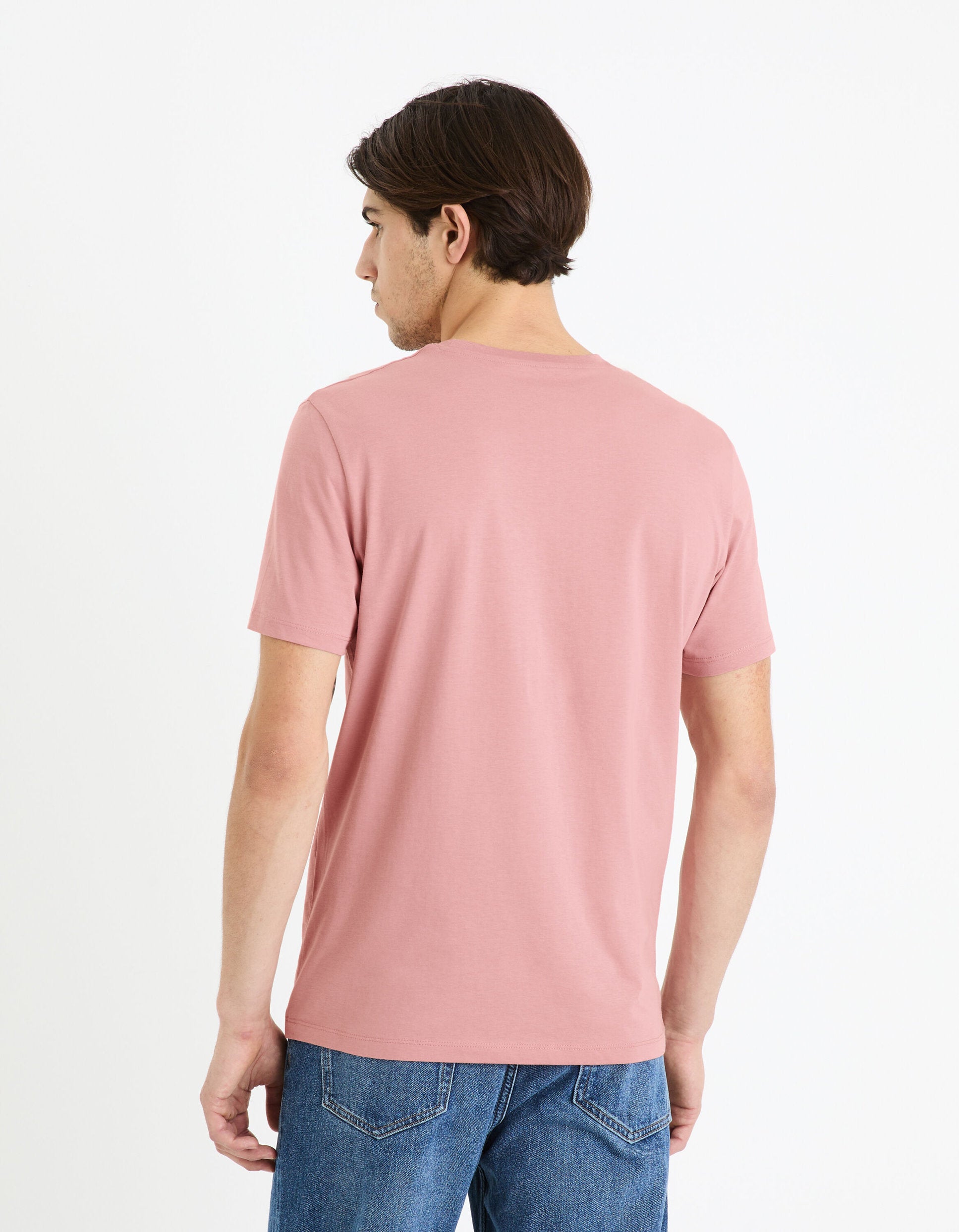 Celio_Straight Round Neck T-Shirt 100% Cotton - Pink_TEBASE_DUSTY PINK_04