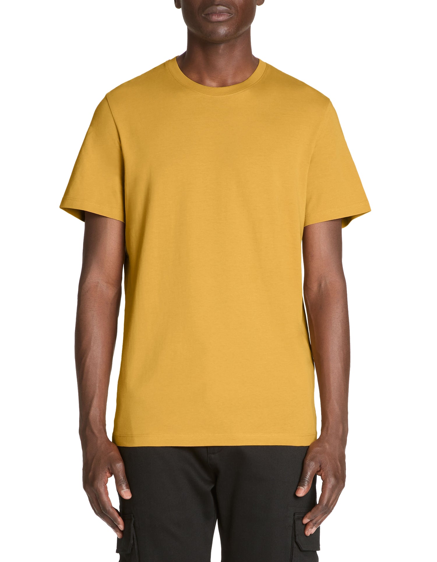 100% Cotton Straight Round Neck T-Shirt - Yellow_02