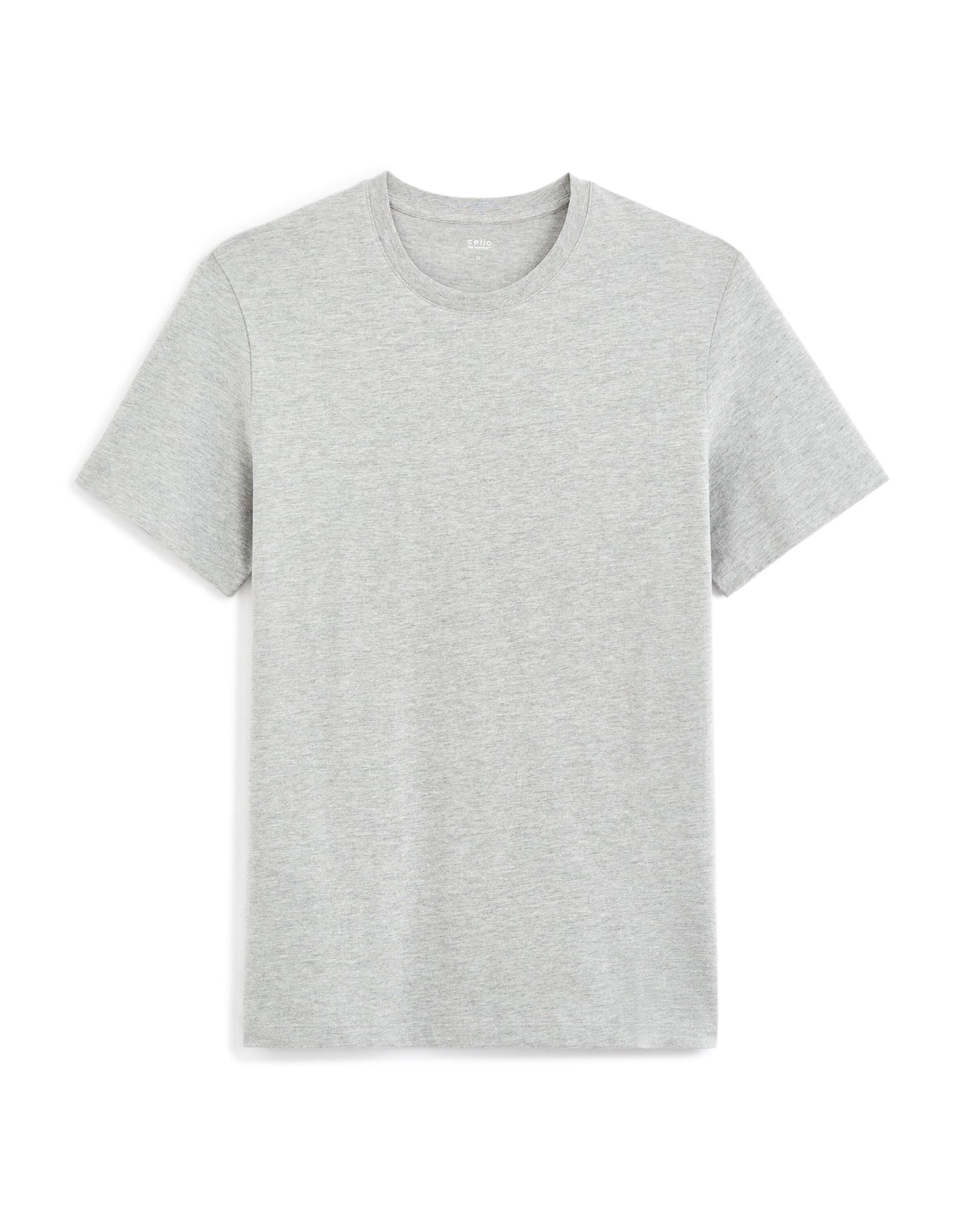 Cotton Blend Crew Neck Straight T-Shirt - Heather Grey_01