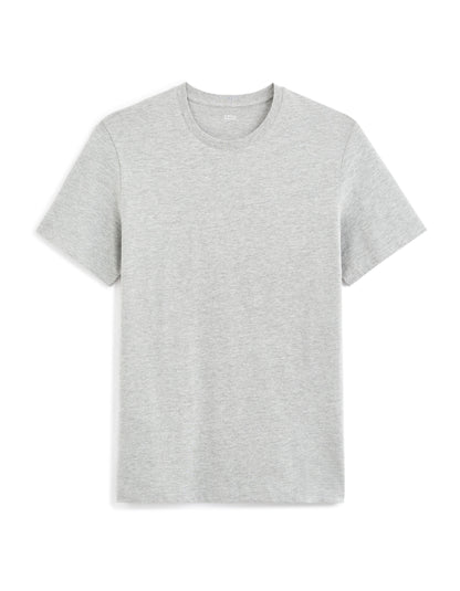 Cotton Blend Crew Neck Straight T-Shirt - Heather Grey_01