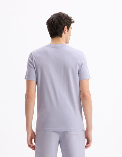 Celio_Lavender Straight Crew Neck T-Shirt 100% Cotton_TEBASE_LAVANDE_03
