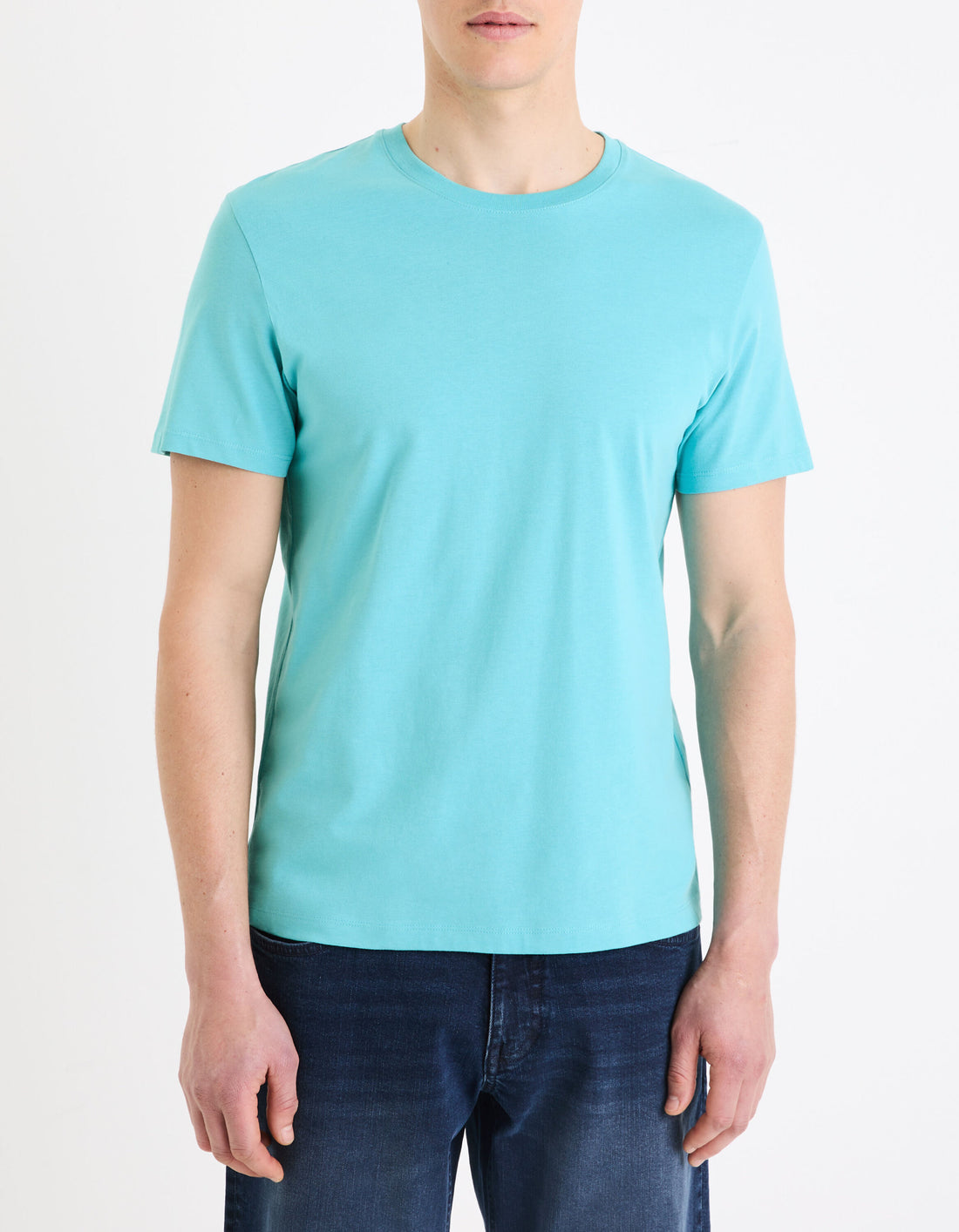 100% Cotton Straight Crew Neck T-Shirt - Light Blue_02