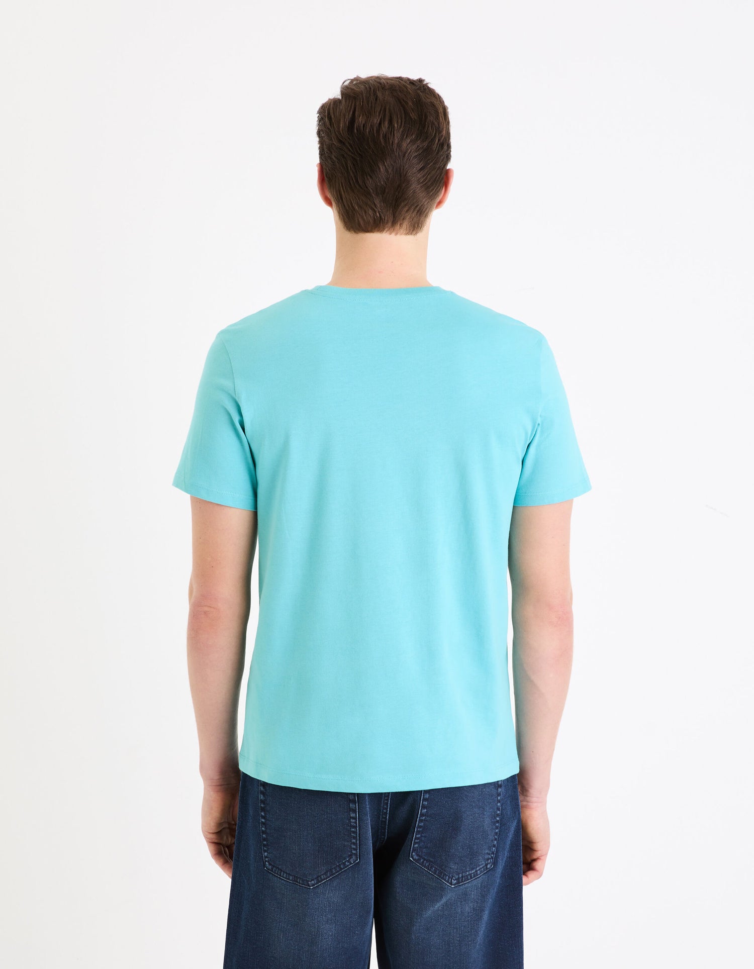 100% Cotton Straight Crew Neck T-Shirt - Light Blue_04