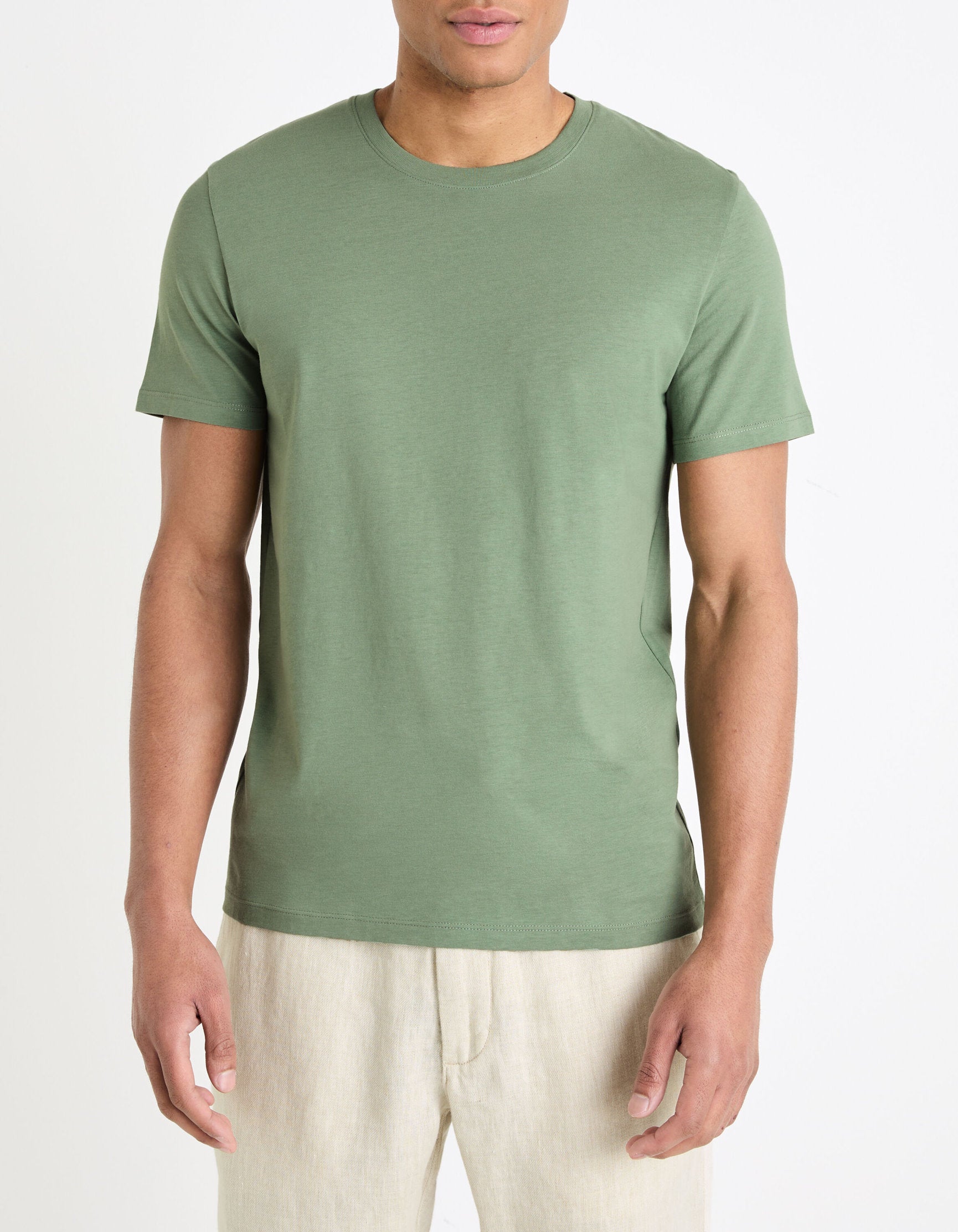 Straight Round Neck T-Shirt 100% Cotton - Green_02