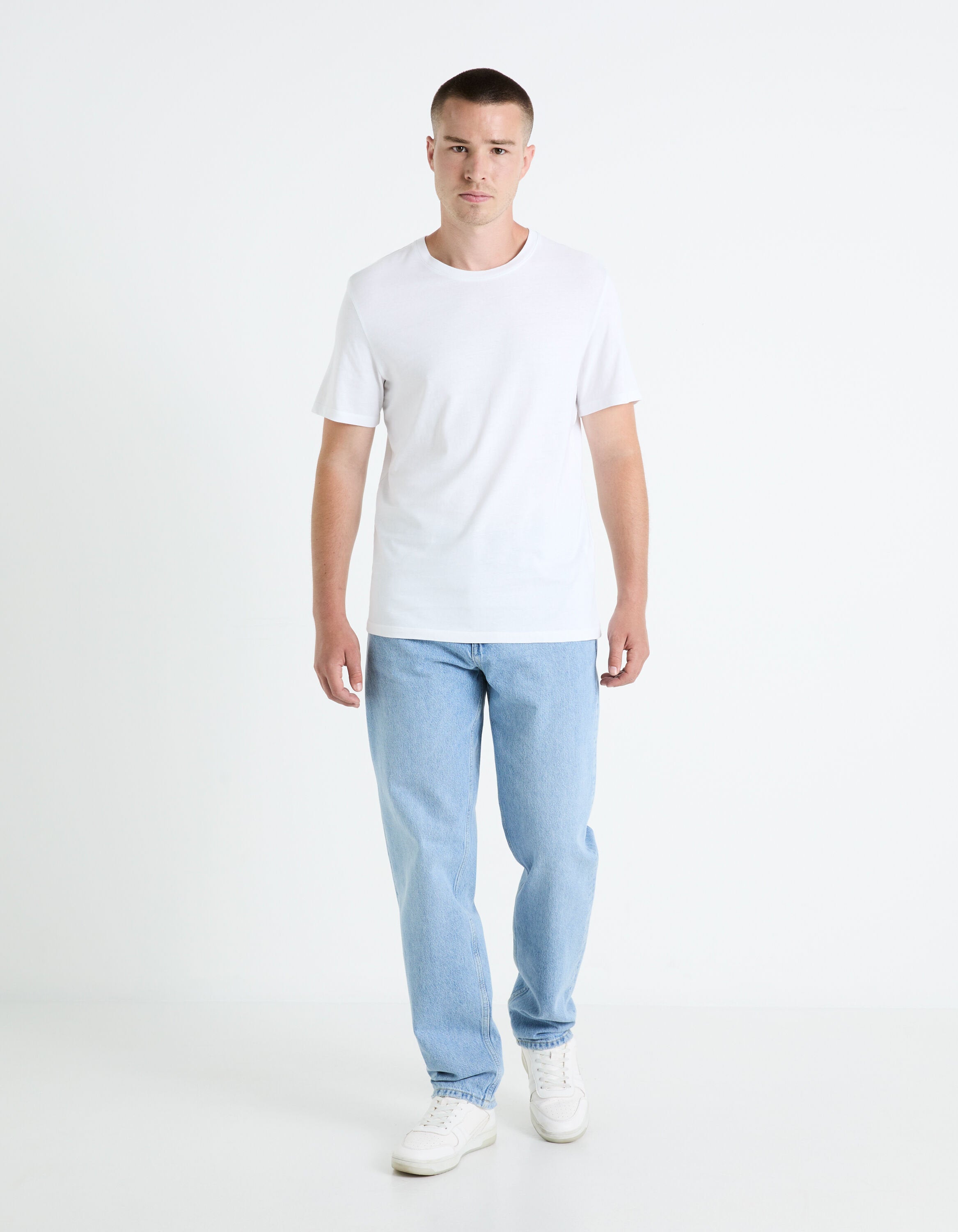 100% Cotton Straight Crew Neck T-Shirt - White_03