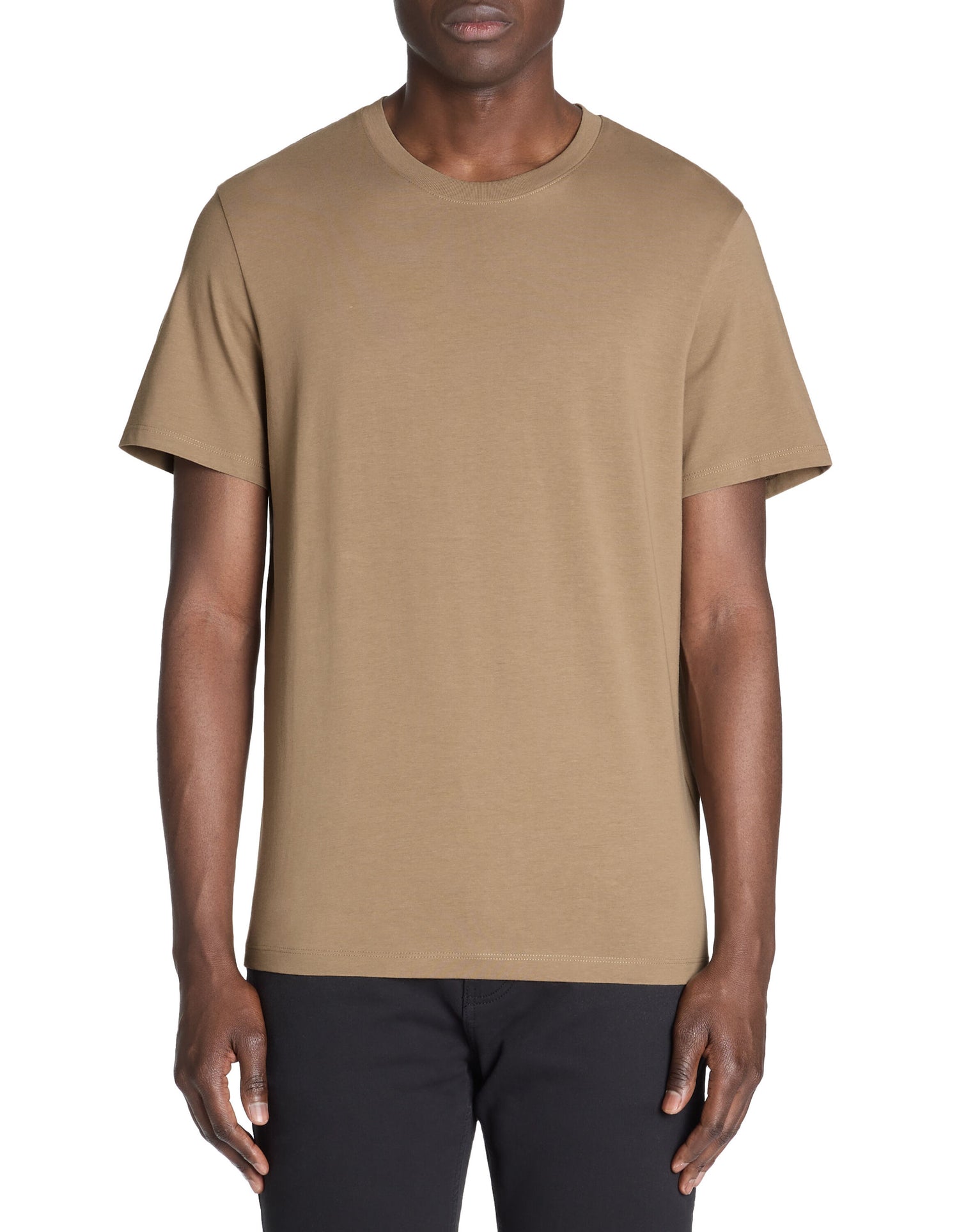 Celio_Taupe Straight Crew Neck T-Shirt 100% Cotton_TEBASE_TAUPE_01