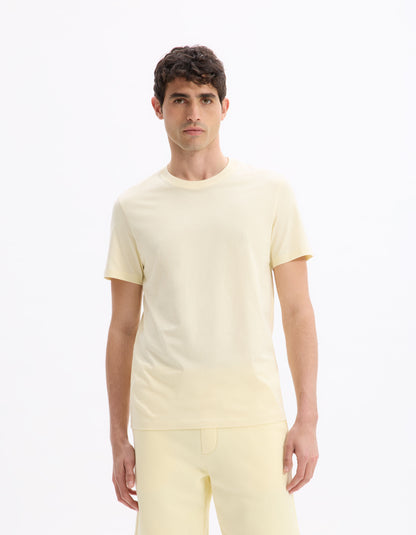 Celio_Yellow Straight Crew Neck T-Shirt 100% Cotton_TEBASE_TRANSPARENT YELLOW_01