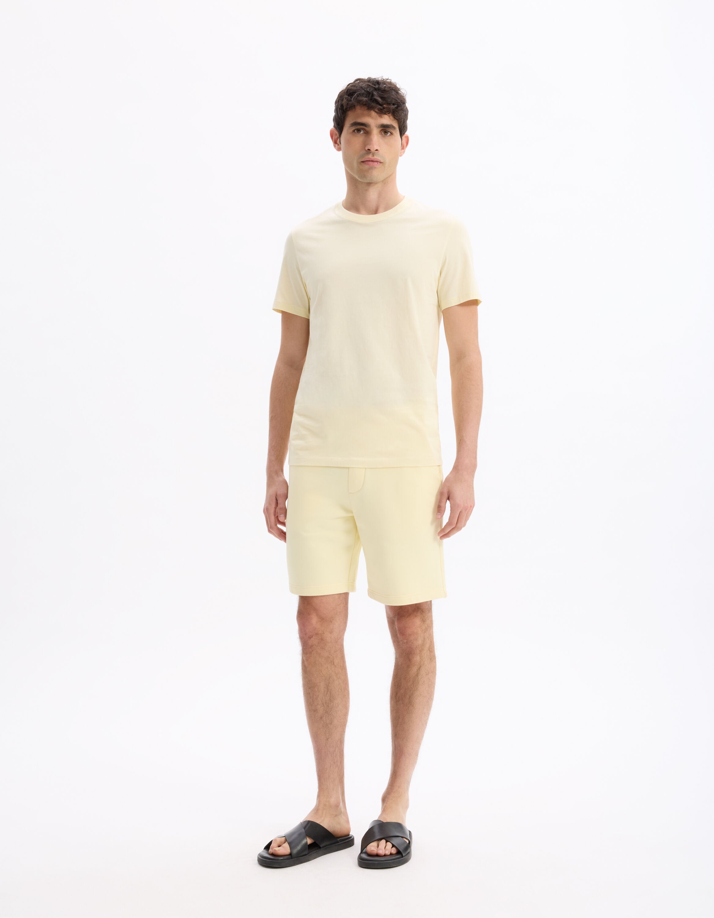 Celio_Yellow Straight Crew Neck T-Shirt 100% Cotton_TEBASE_TRANSPARENT YELLOW_02