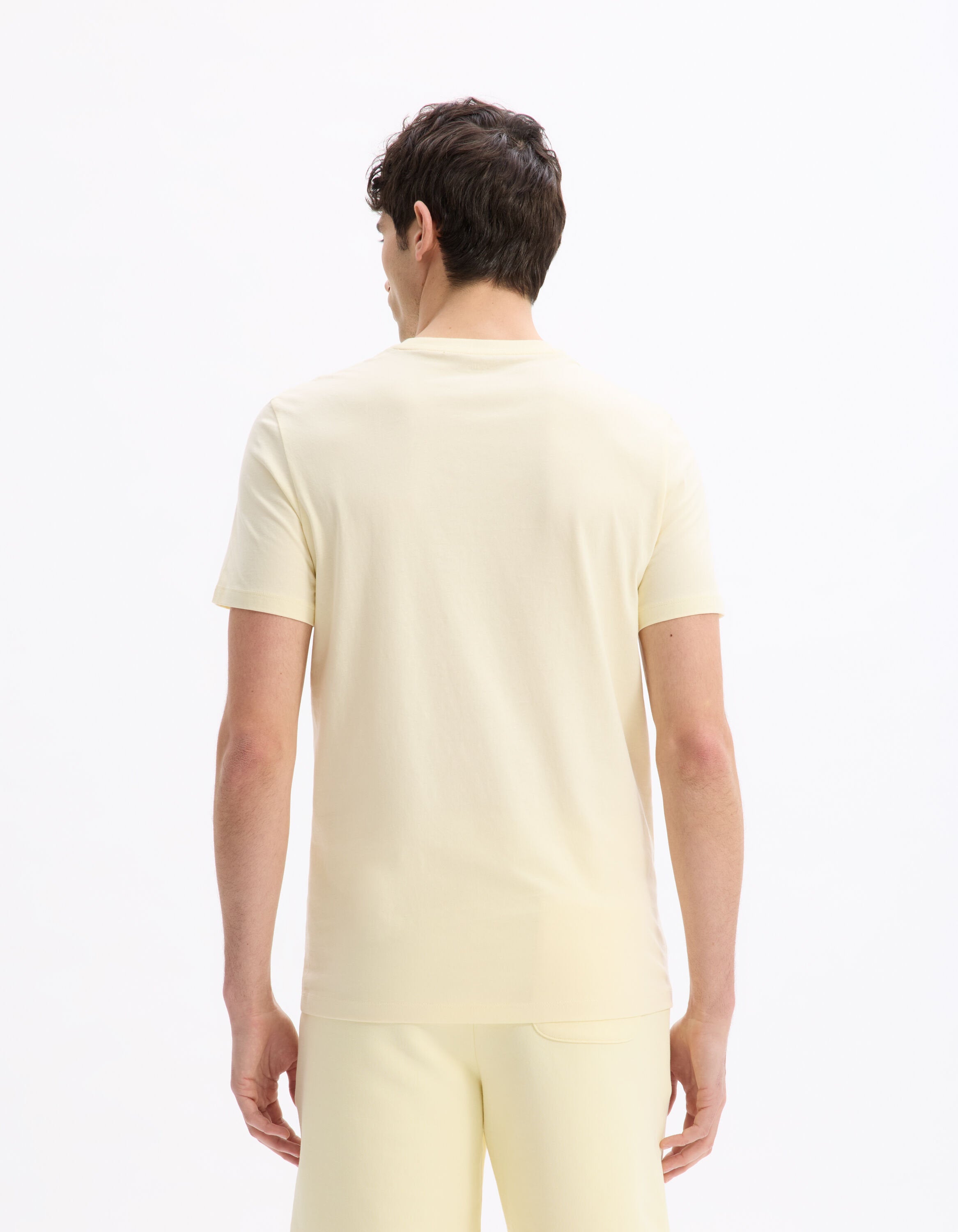 Celio_Yellow Straight Crew Neck T-Shirt 100% Cotton_TEBASE_TRANSPARENT YELLOW_03