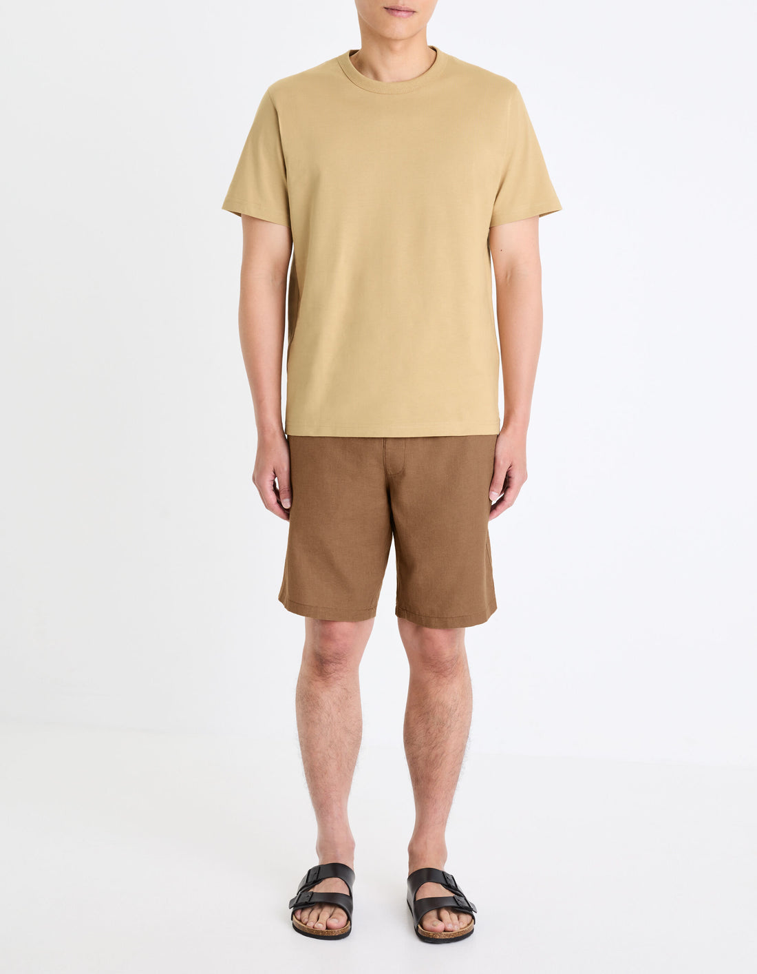 100% Cotton Boxy Crew Neck T-Shirt - Brown_03